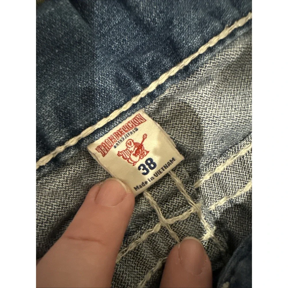 TRUE RELIGION RICKY BIG T FLAP RELAXED STRAIGHT 112790 JEANS 38 Medium Wash